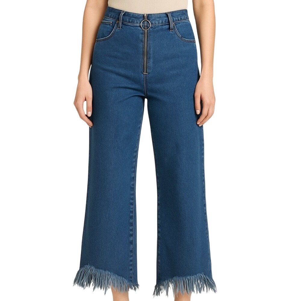 Black Label Frayed Hem Wide Leg Jeans Size 29 | High Rise Cropped Zip Front‎